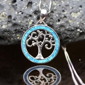 Tree Of Life Opal Pendant Sterling Silver 925 , October Birthstone , New Start